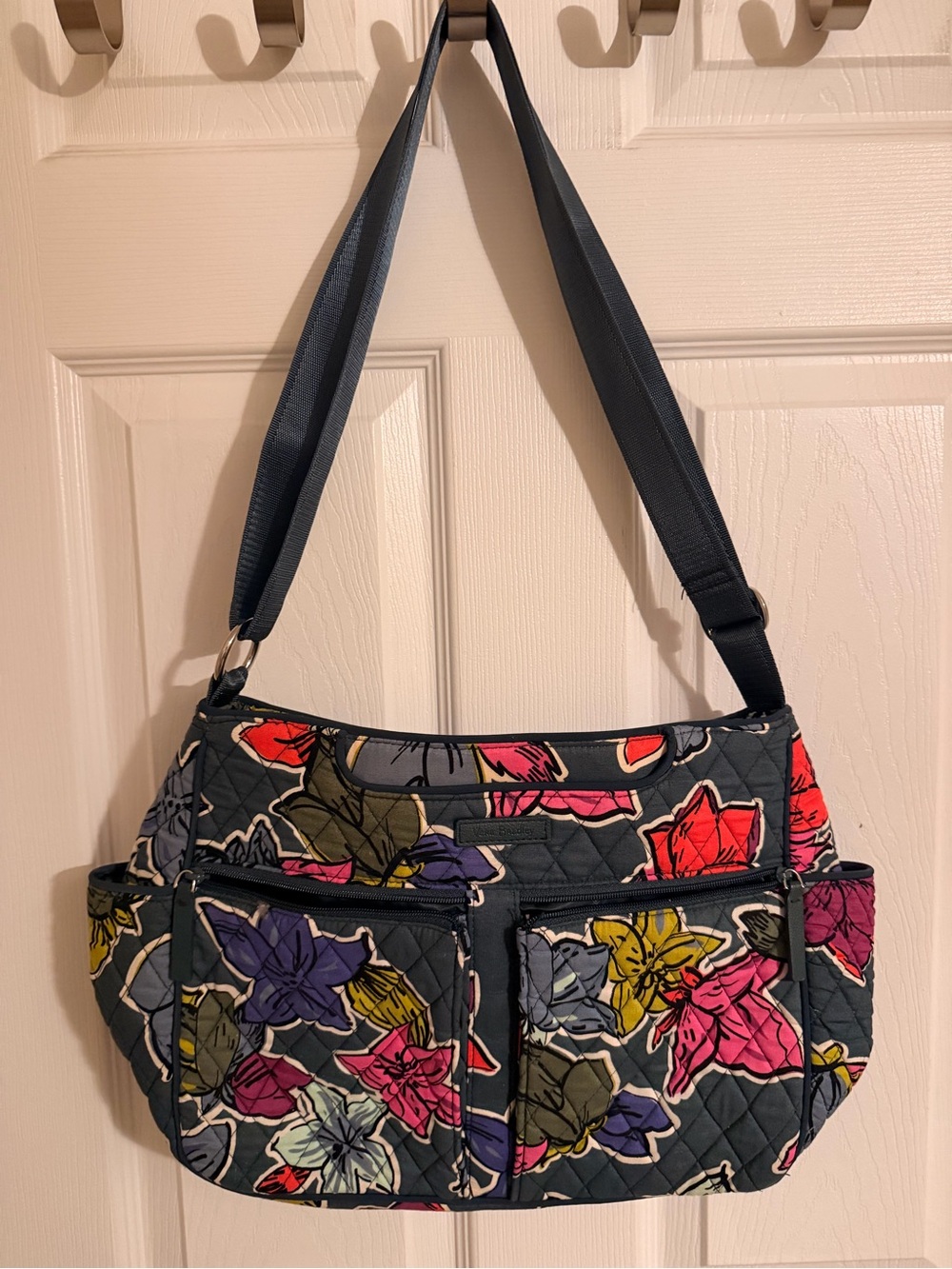 Vera Bradley Quilted Shoulder Bag in Navy with Multicolor Floral Print